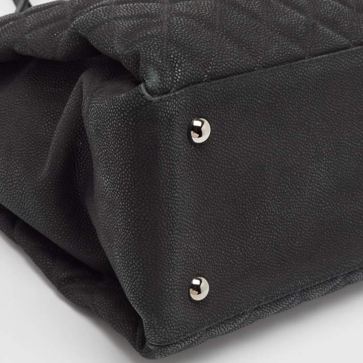 Pre Owned Chanel Black Quilted Matte Caviar Leather Lady Pearly Tote