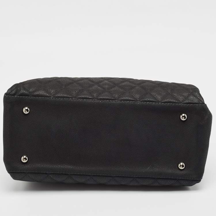 Pre Owned Chanel Black Quilted Matte Caviar Leather Lady Pearly Tote