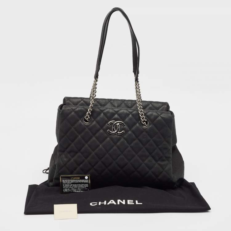 Pre Owned Chanel Black Quilted Matte Caviar Leather Lady Pearly Tote