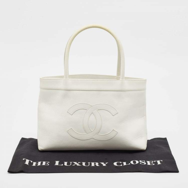 مملوكة مسبقًا Chanel White Caviar Leather CC Tote