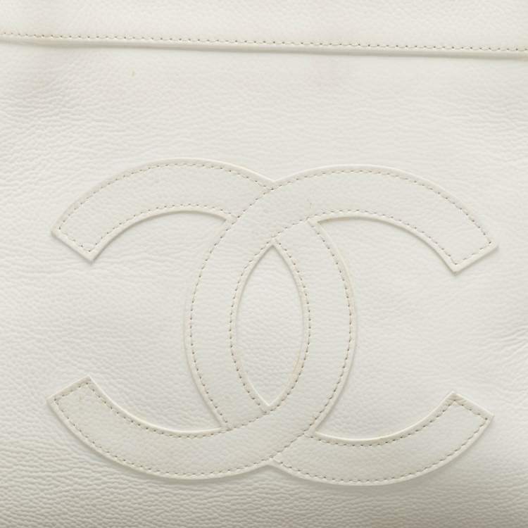 مملوكة مسبقًا Chanel White Caviar Leather CC Tote