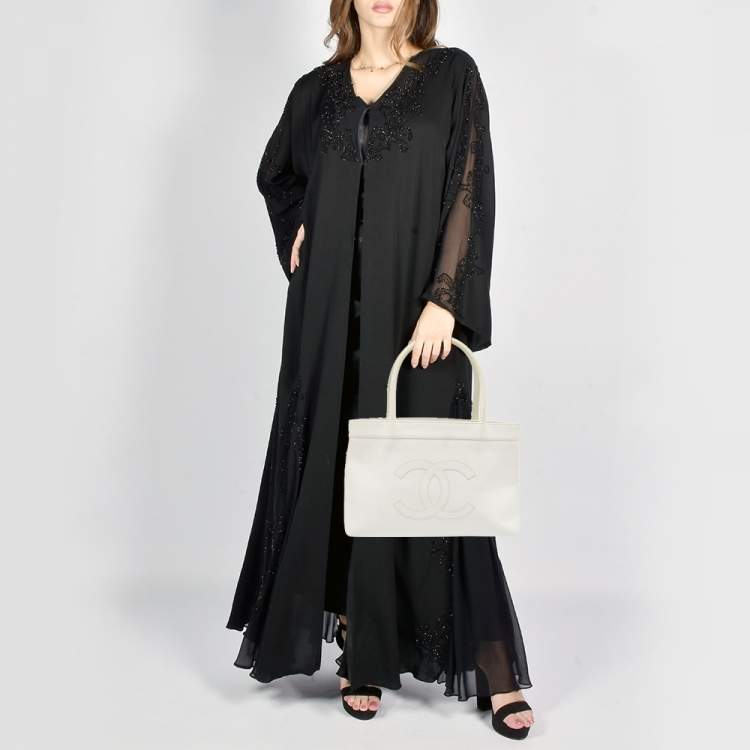 مملوكة مسبقًا Chanel White Caviar Leather CC Tote