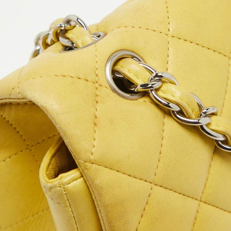 Pre Owned Chanel Yellow Quilted Leather Maxi Classic Single Flap Bag