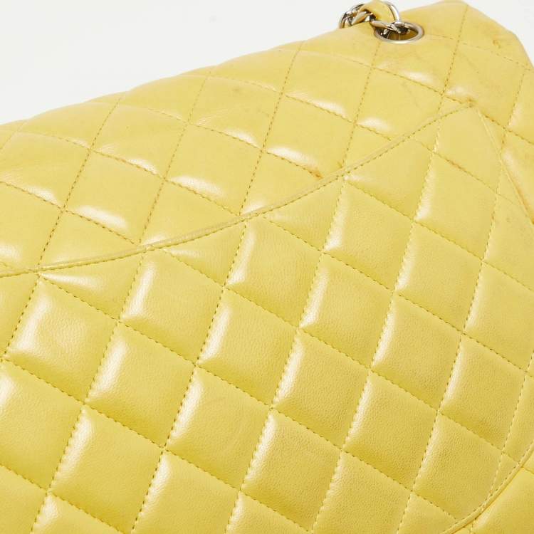 Pre Owned Chanel Yellow Quilted Leather Maxi Classic Single Flap Bag