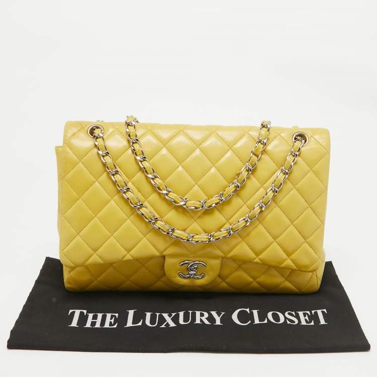 Pre Owned Chanel Yellow Quilted Leather Maxi Classic Single Flap Bag