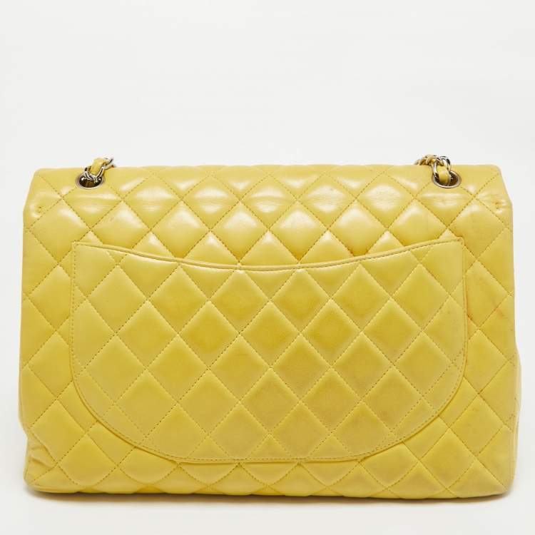 Pre Owned Chanel Yellow Quilted Leather Maxi Classic Single Flap Bag