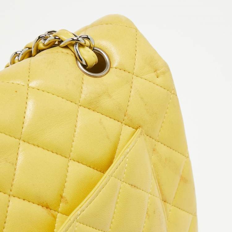 Pre Owned Chanel Yellow Quilted Leather Maxi Classic Single Flap Bag