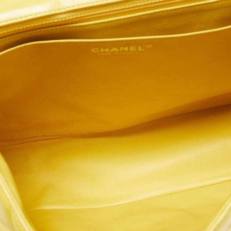Pre Owned Chanel Yellow Quilted Leather Maxi Classic Single Flap Bag