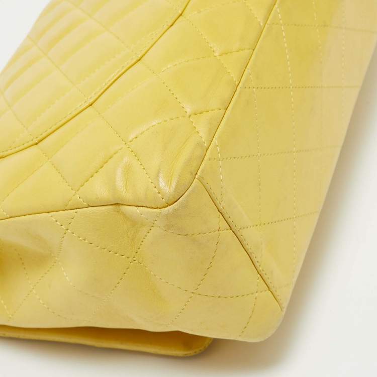 Pre Owned Chanel Yellow Quilted Leather Maxi Classic Single Flap Bag