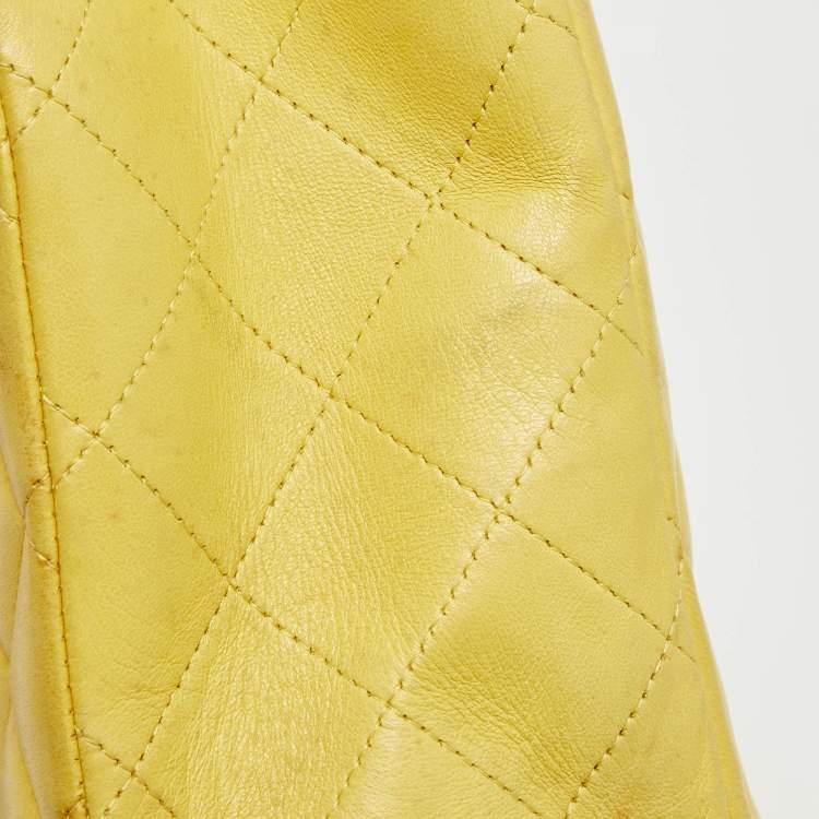 Pre Owned Chanel Yellow Quilted Leather Maxi Classic Single Flap Bag