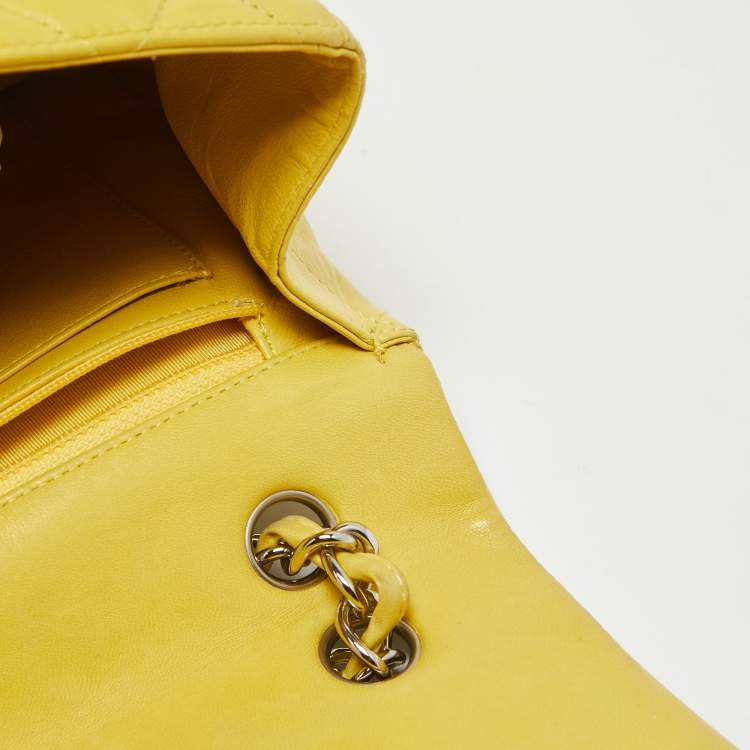 Pre Owned Chanel Yellow Quilted Leather Maxi Classic Single Flap Bag