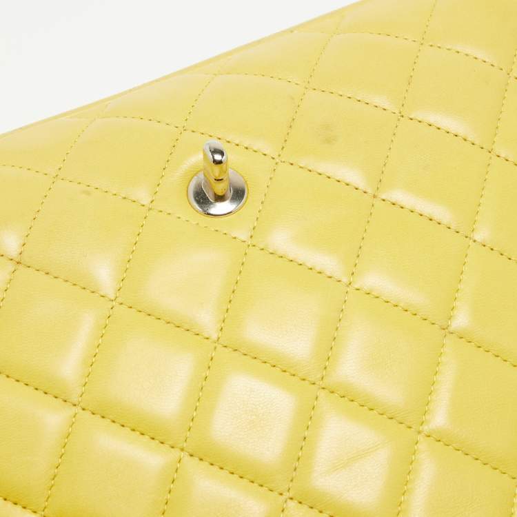 Pre Owned Chanel Yellow Quilted Leather Maxi Classic Single Flap Bag
