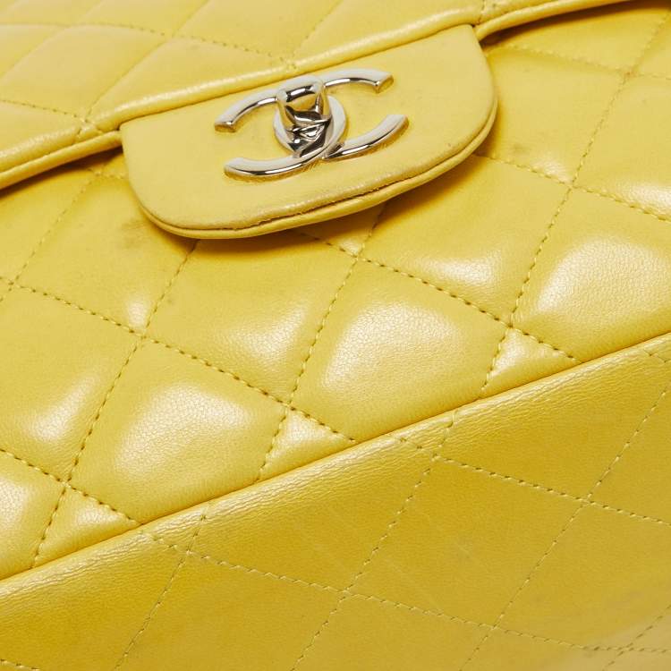 Pre Owned Chanel Yellow Quilted Leather Maxi Classic Single Flap Bag