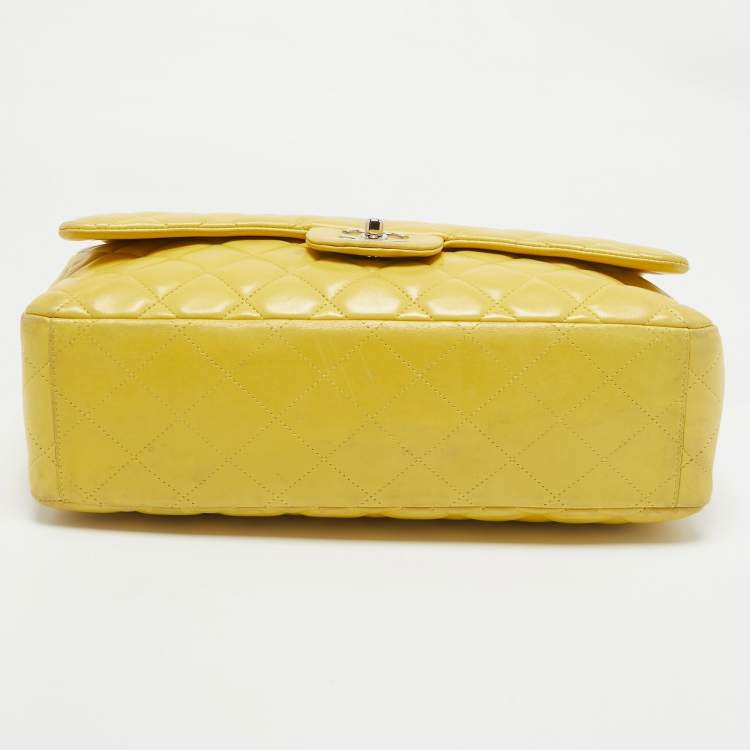 Pre Owned Chanel Yellow Quilted Leather Maxi Classic Single Flap Bag