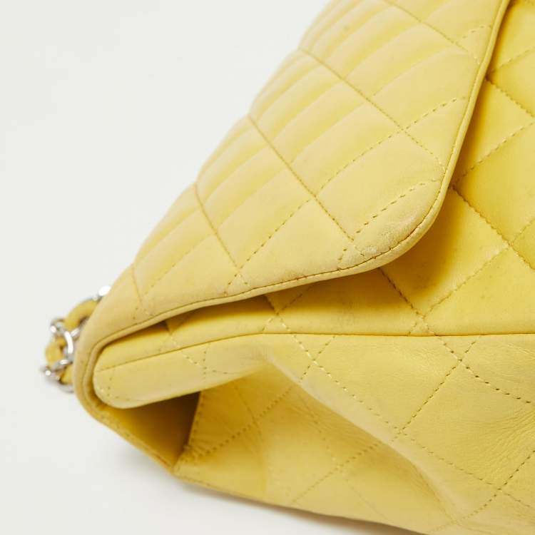 Pre Owned Chanel Yellow Quilted Leather Maxi Classic Single Flap Bag
