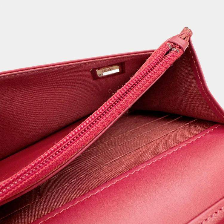 Pre Owned Chanel Red Calf Leather Matelasse Boy Chain Wallet