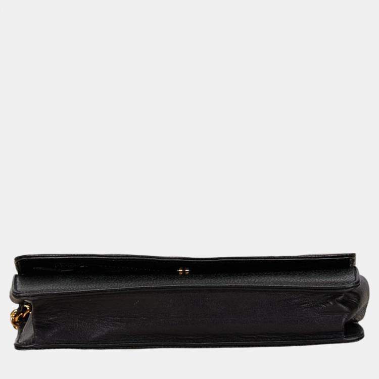 Pre Owned Chanel Black Caviar Skin Leather Coco Mark Chain Wallet