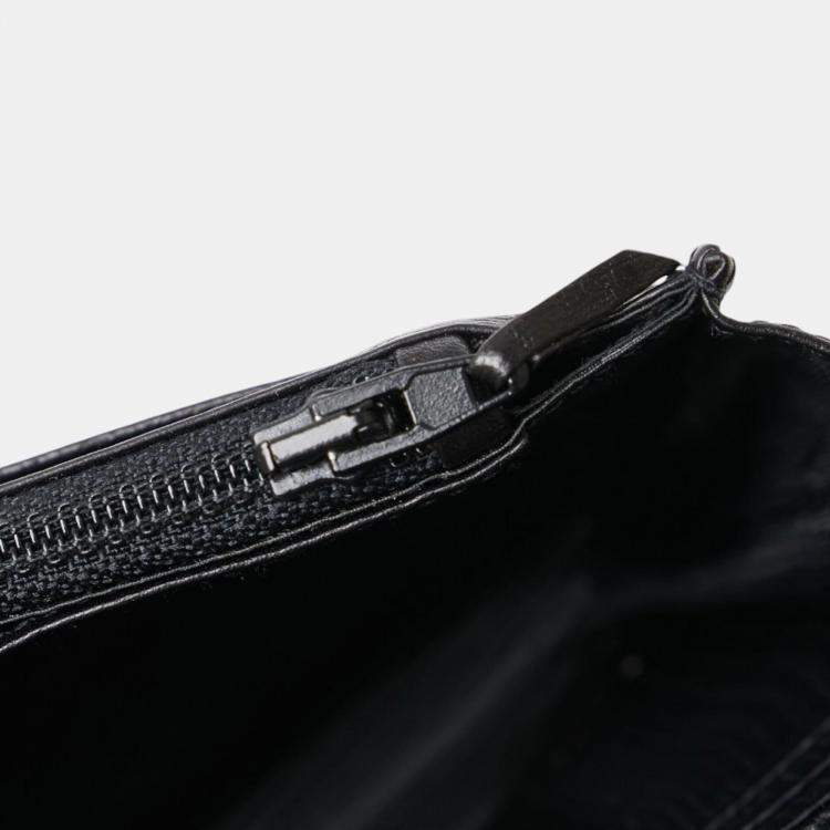 Pre Owned Chanel Black Caviar Skin Leather Coco Mark Chain Wallet