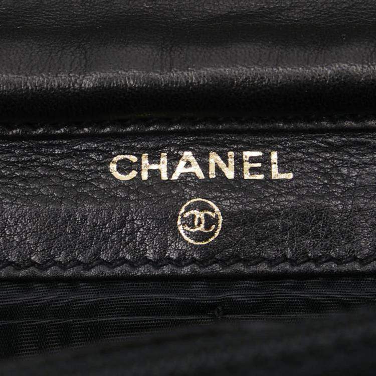 Pre Owned Chanel Black Caviar Skin Leather Coco Mark Chain Wallet