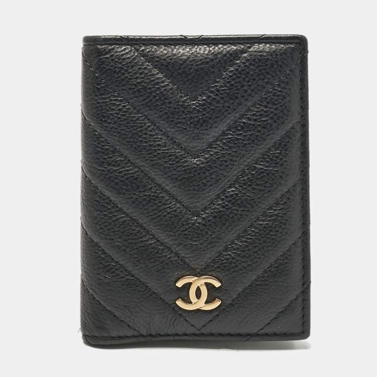 Pre Owned Chanel Black Chevron Quilted Leather CC Card Holder