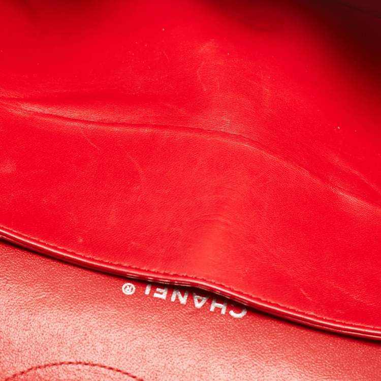 Pre Owned Chanel Red Quilted Patent Leather Maxi Classic Double Flap Bag