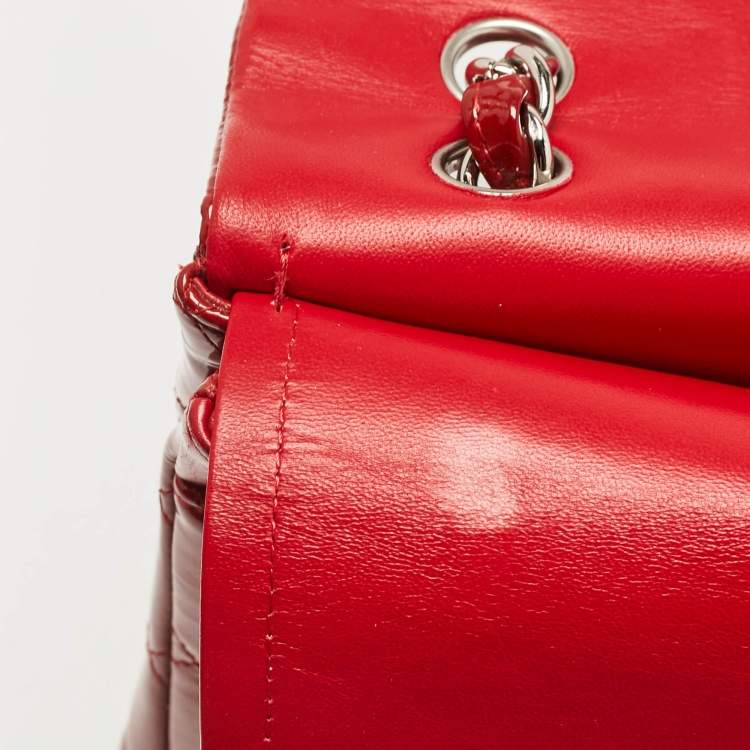 Pre Owned Chanel Red Quilted Patent Leather Maxi Classic Double Flap Bag