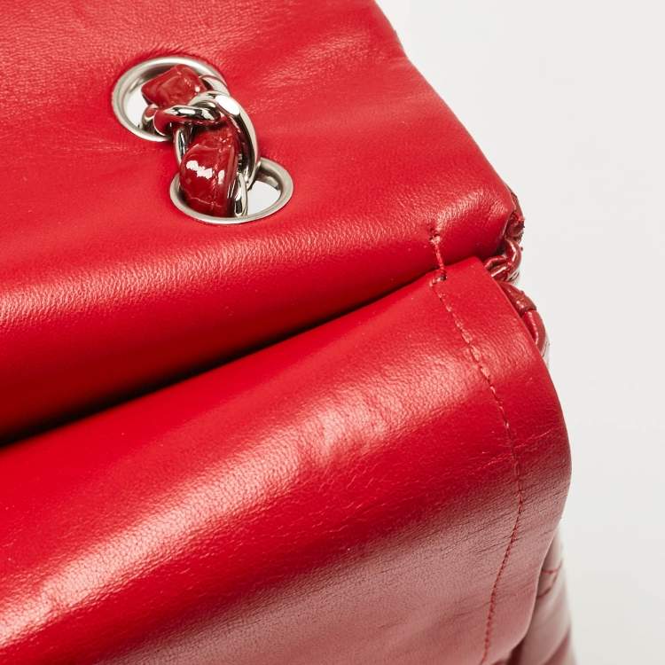 Pre Owned Chanel Red Quilted Patent Leather Maxi Classic Double Flap Bag