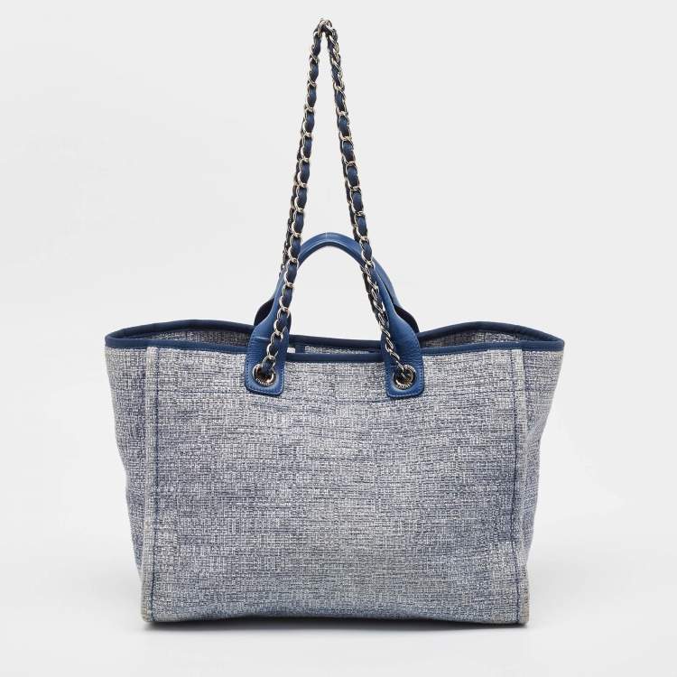 Pre Owned Chanel Blue Tweed Large Deauville Shopping Tote