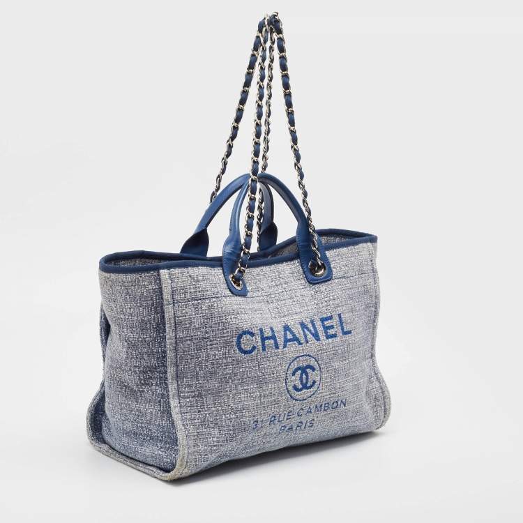 Pre Owned Chanel Blue Tweed Large Deauville Shopping Tote