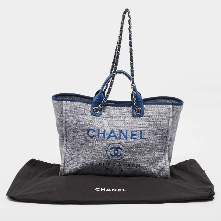 Pre Owned Chanel Blue Tweed Large Deauville Shopping Tote