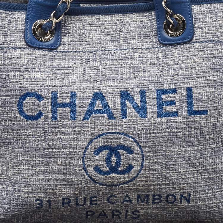 Pre Owned Chanel Blue Tweed Large Deauville Shopping Tote