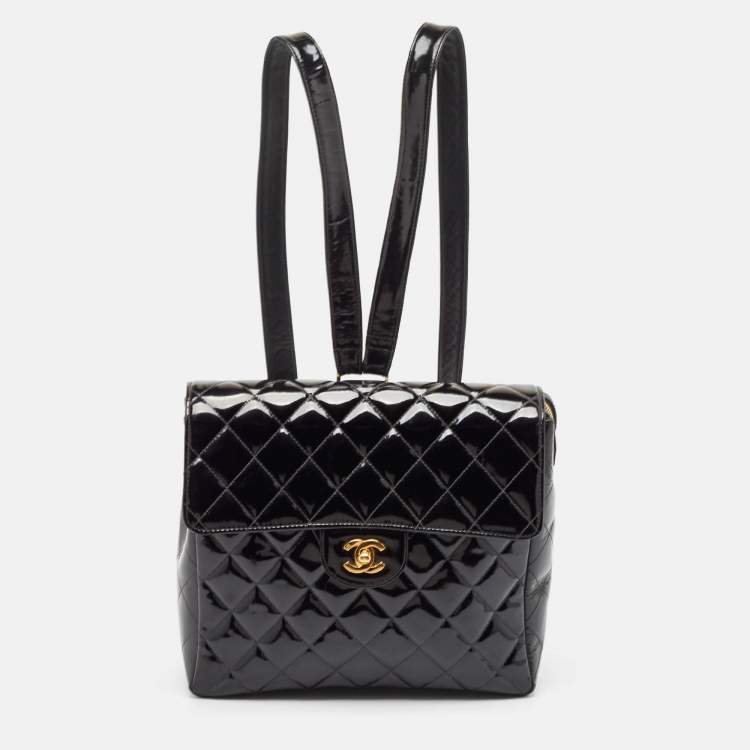 Chanel Black Quilted Patent Leather CC Flap Backpack Chanel The Luxury Closet