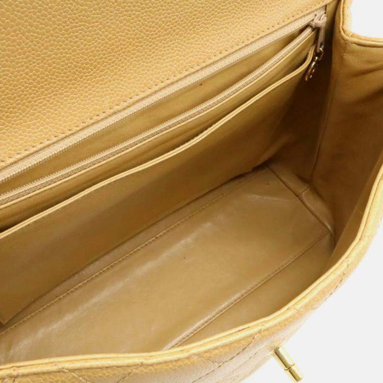 Pre Owned Chanel Beige Caviar Skin Leather Matelasse Coco Mark Handbag