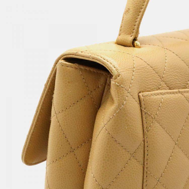 Pre Owned Chanel Beige Caviar Skin Leather Matelasse Coco Mark Handbag