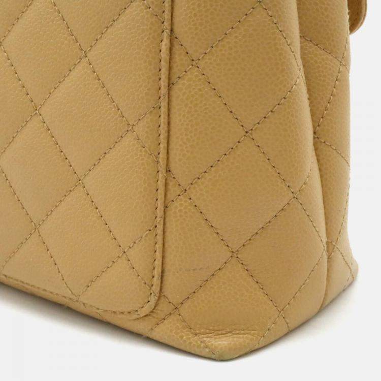 Pre Owned Chanel Beige Caviar Skin Leather Matelasse Coco Mark Handbag
