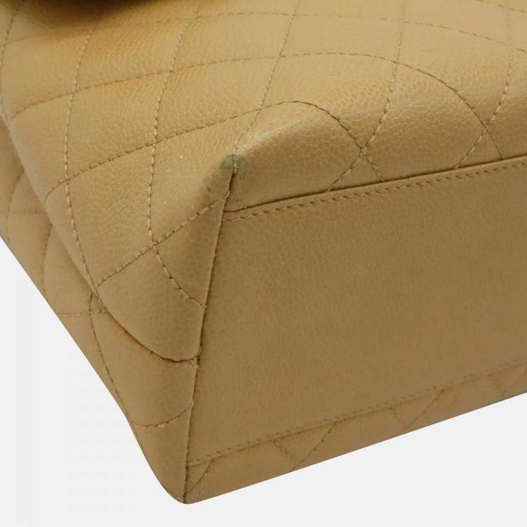 Pre Owned Chanel Beige Caviar Skin Leather Matelasse Coco Mark Handbag
