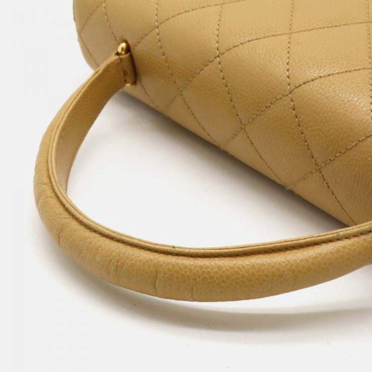 Pre Owned Chanel Beige Caviar Skin Leather Matelasse Coco Mark Handbag