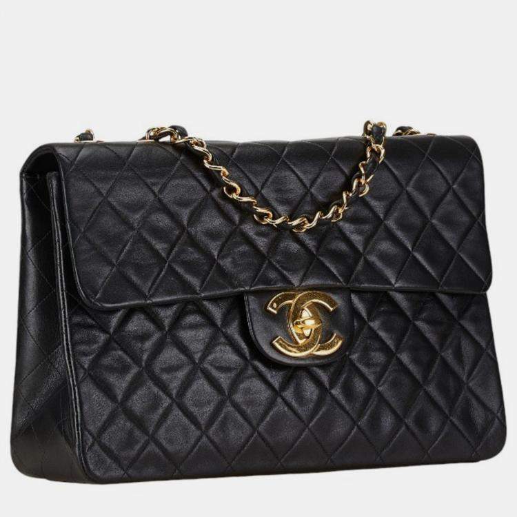 Pre Owned Chanel Black Lambskin Matelasse 33 Coco Mark Chain Shoulder Bag