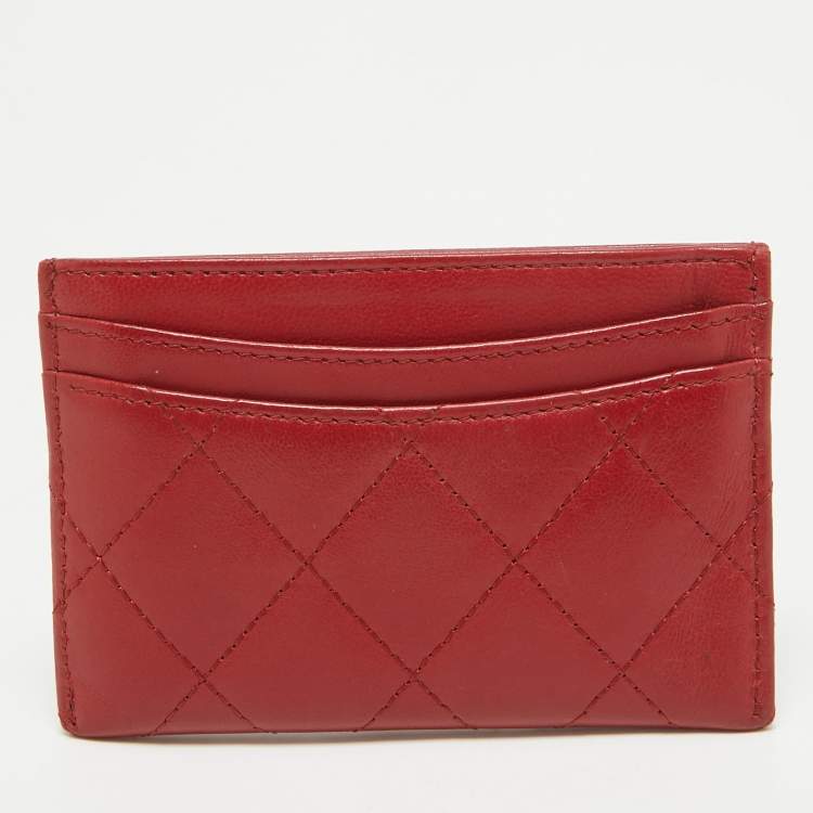 Pre Owned Chanel Red Quilted Leather CC Card Holder