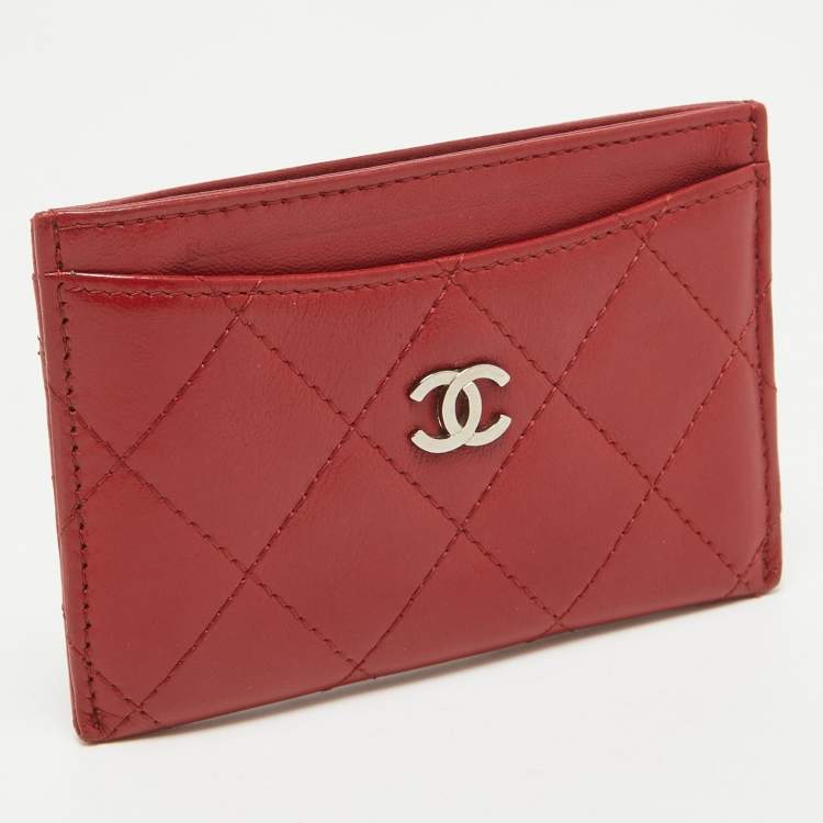 Pre Owned Chanel Red Quilted Leather CC Card Holder