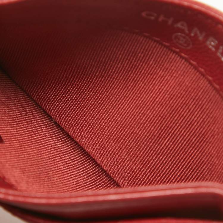 Pre Owned Chanel Red Quilted Leather CC Card Holder