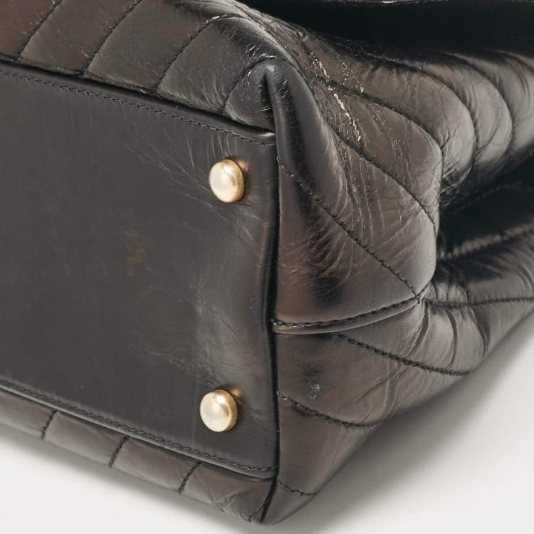 Pre Owned Chanel Black Chevron Leather Small Coco Top Handle Bag