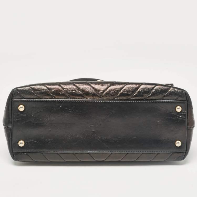 Pre Owned Chanel Black Chevron Leather Small Coco Top Handle Bag