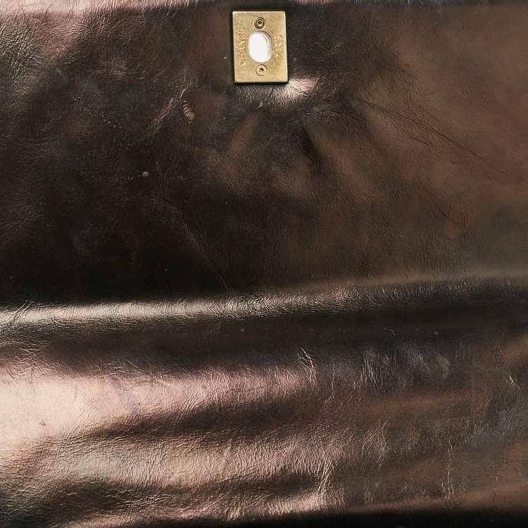 Pre Owned Chanel Black Chevron Leather Small Coco Top Handle Bag