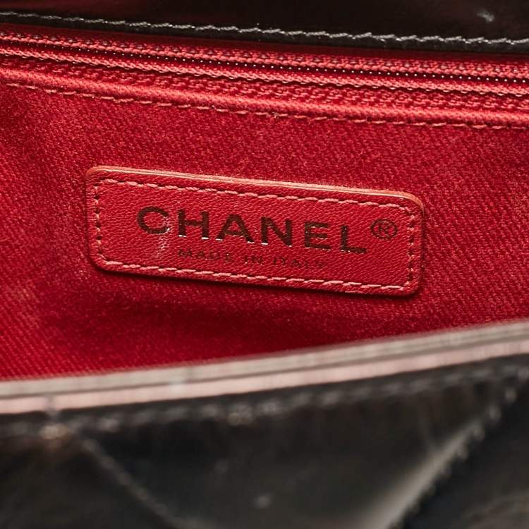 Pre Owned Chanel Black Chevron Leather Small Coco Top Handle Bag