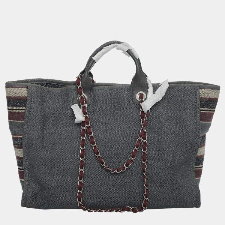 Pre Owned Chanel Grey/ Red/ Multicolor Large Deauville Tote Bag