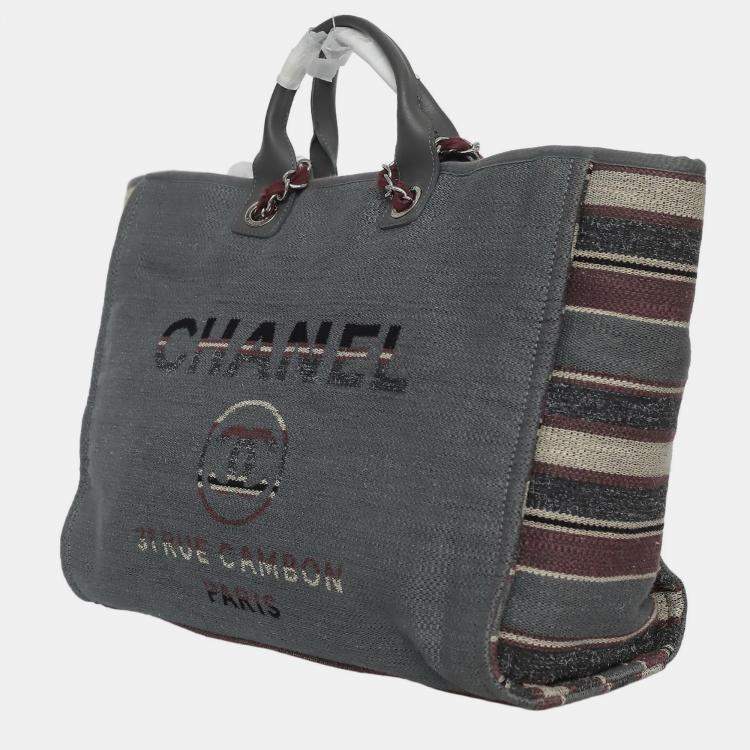 Pre Owned Chanel Grey/ Red/ Multicolor Large Deauville Tote Bag