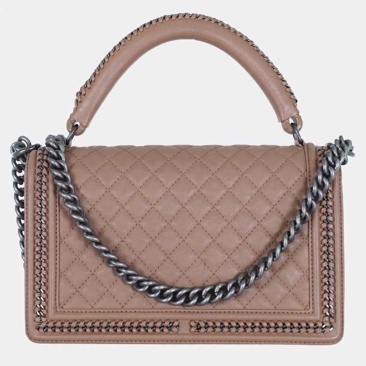 Pre Owned Chanel Nude Pink New Medium Boy Bag With Handle