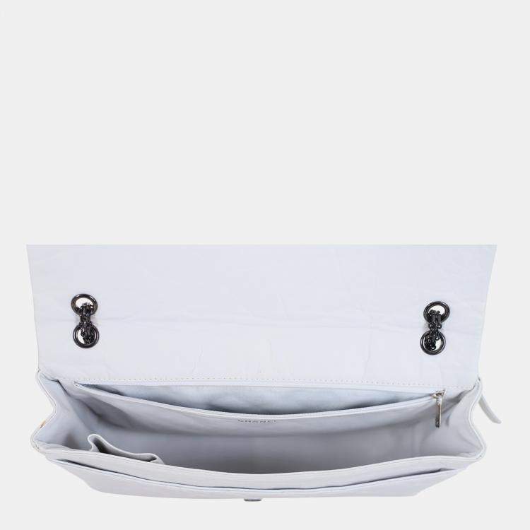 Pre Owned Chanel White Leather Distressed Maxi Reissue Flap Bag