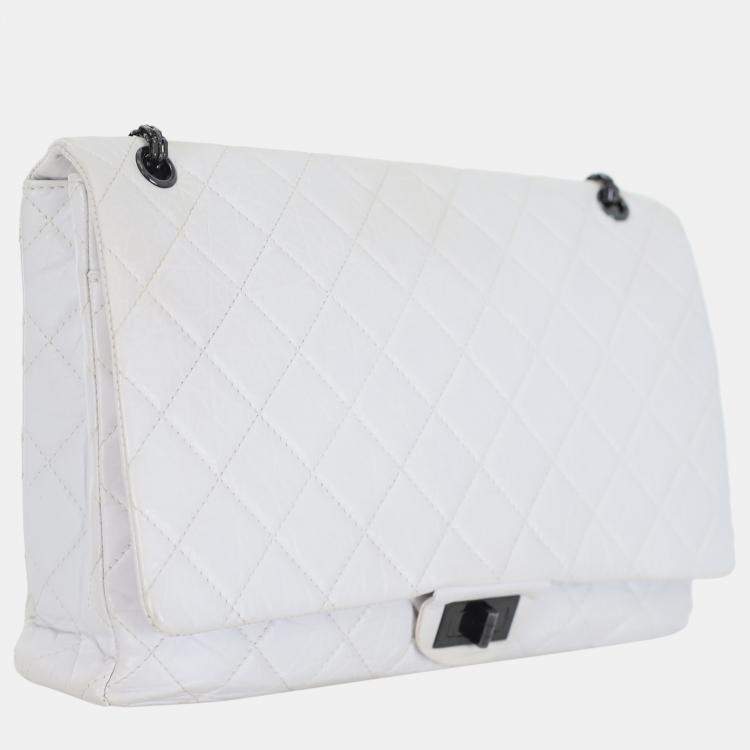 Pre Owned Chanel White Leather Distressed Maxi Reissue Flap Bag